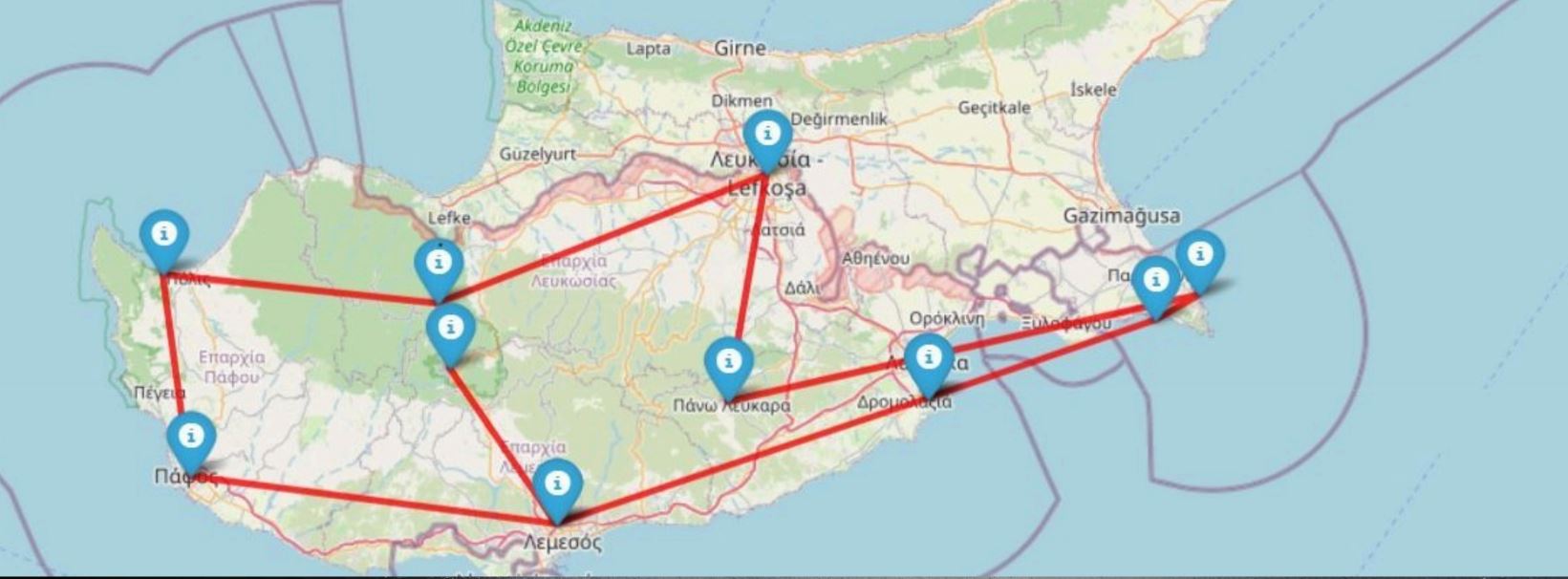 Cyprus by Vespa journey map and route
